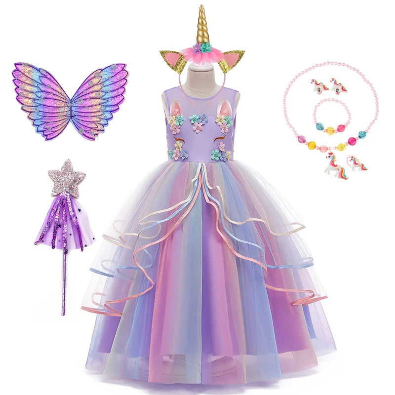 Unicorn Flower Applique Princess Ball Gown Dress