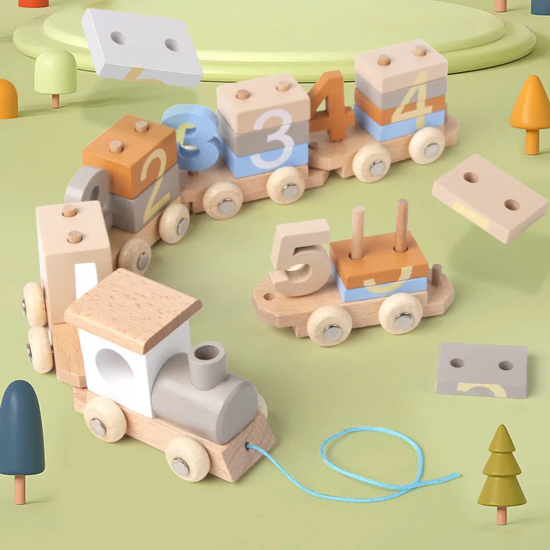 Wooden Number Learning Train Toy with Detachable Carriages
