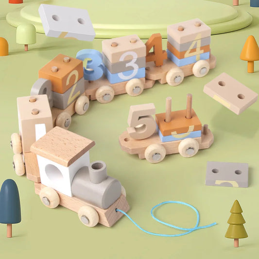 Wooden Number Learning Train Toy with Detachable Carriages