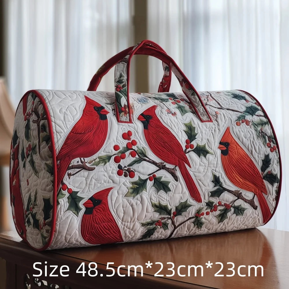 Trending Vintage 3D Quilted Travel Bag Cardinal Bird Floral Printed  Durable Weekend Gym Trip Beach Bag Carry on Tote for Women