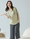 2-Pcs Women’s Cotton Pajama Set – Breathable Short Sleeve Summer Sleepwear with Cute Prints