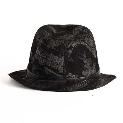 Male Perform High Quality Genuine Leather Print Jazz Fedora Gentleman Sheepskin Short Brim Top Hat Shows Topper