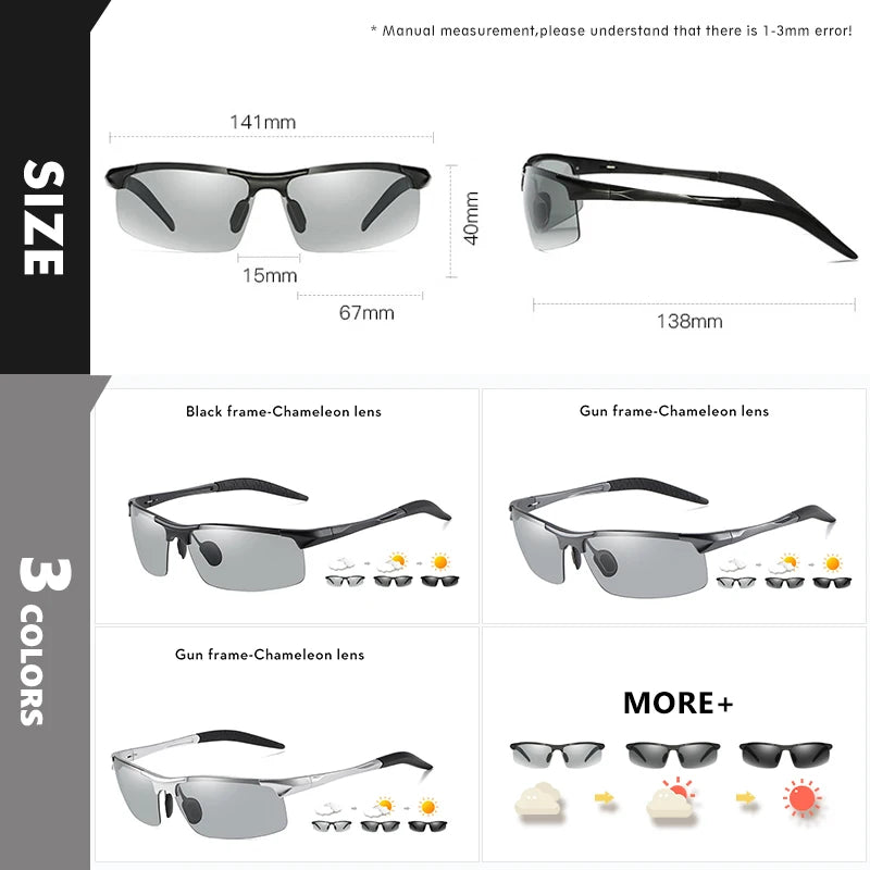 Rimless Photochromic Polarized UV400 Outdoor Driving Sunglasses for Men Women