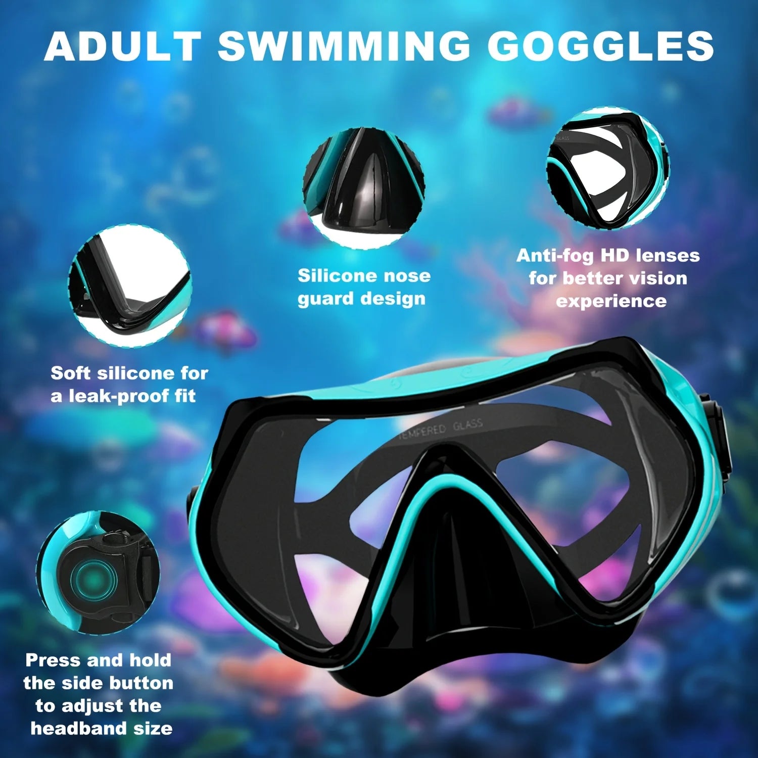 Scuba Diving Mask Snorkel Set For  Tempered Glass Professional Panoramic Snorkeling Gear Swimming Training
