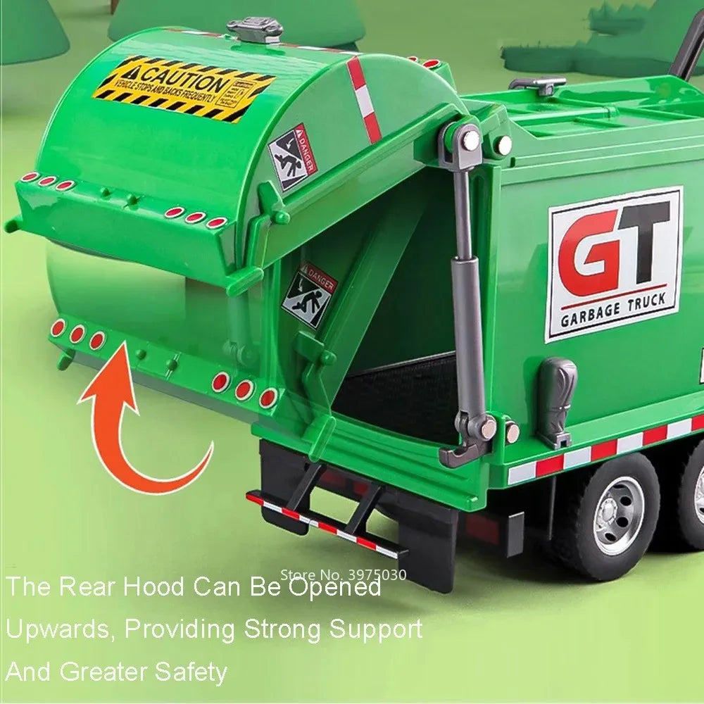 1:24 Scale Watering Cement Dump Trucks Model Garbage Truck Toy Car Sound Light Doors Opened Engineering Vehicles  Gifts