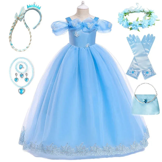 Blue Butterfly Princess Prom Gown