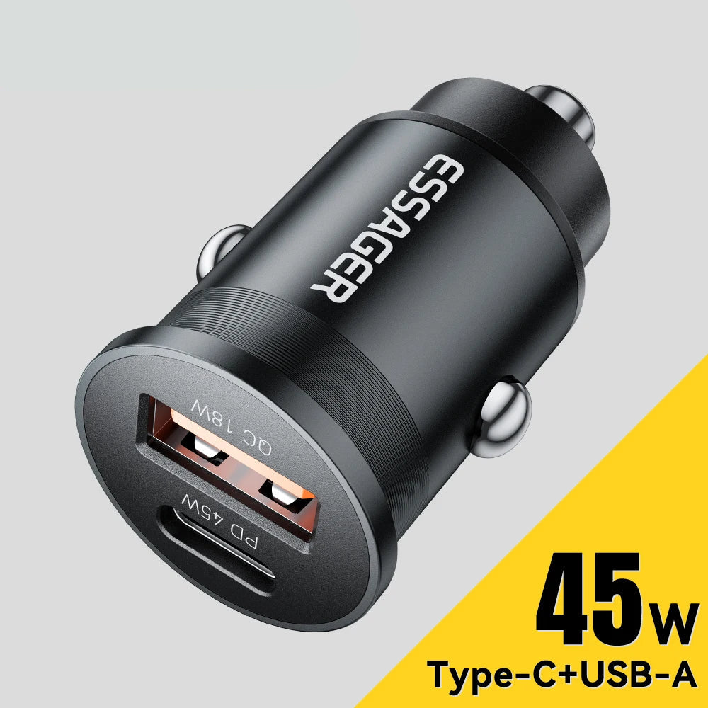 45W Mini USB-C + USB Fast Car Charger (PD 3.0 + QC 3.0)
