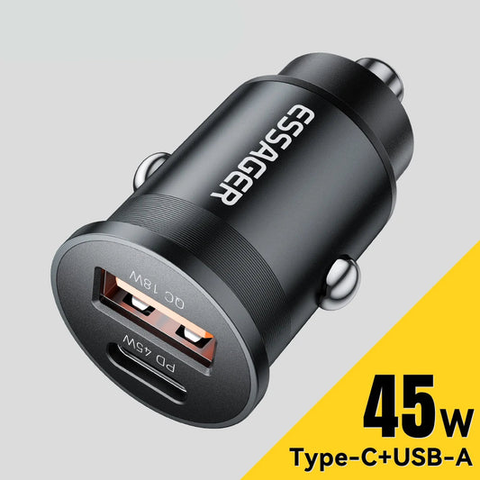 45W Mini USB-C + USB Fast Car Charger (PD 3.0 + QC 3.0)