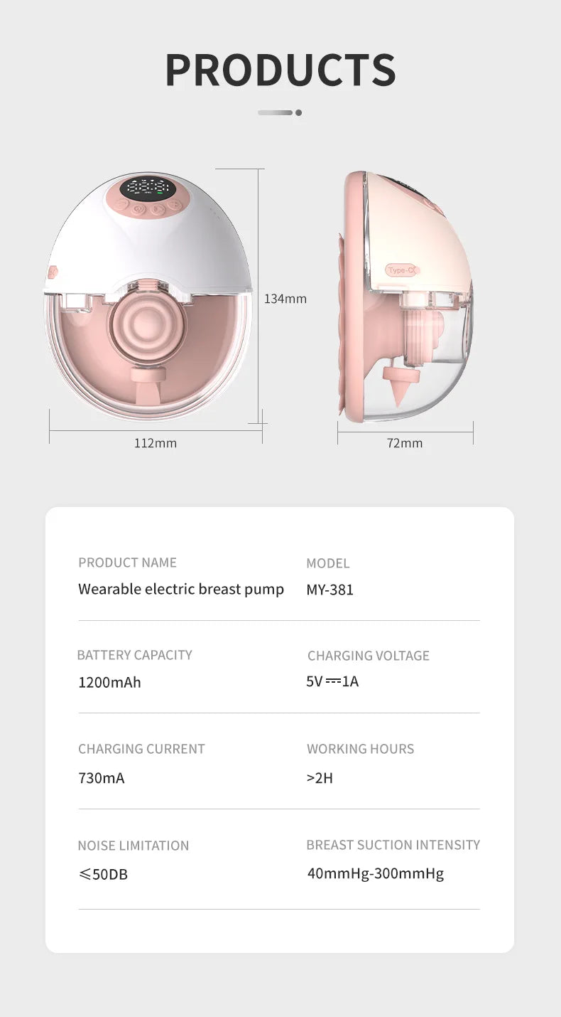 Wearable Electric Breast Pump Integrated Hands-free High Suction Invisible Milking Machine Milk Collector Touch Breast Pump