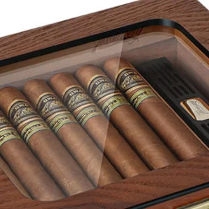 Cigar Humidor Cedar Wood Humidor Cigar Box Glass Top Desktop Humidor with Front Hygrometer Humidifier Divider Accessories Drawer