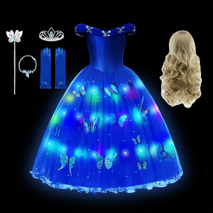 Led Light up Girls Cinderella Princess Dress Disney Cinderella Cosplay Christmas New Year Party Costume Kids Birthday Gown