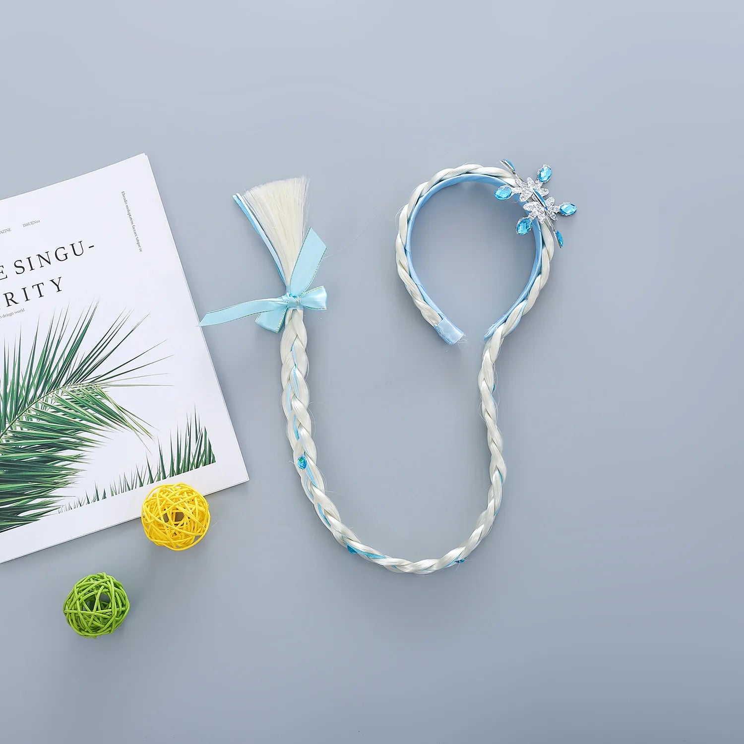 Girls Pink Blue Purple Flower Weaving Braid Headband  Princess Dress Up Hair Accessories Aurora Elsa Sofia Rapunzel Wig