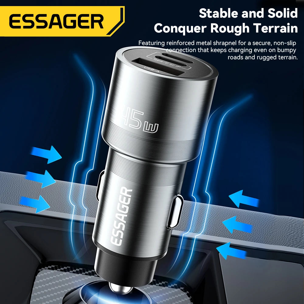 45W USB C Car Charger 3 Port PD 3.0 QC 3.0 PPS Fast Charging with Lightning iP Port