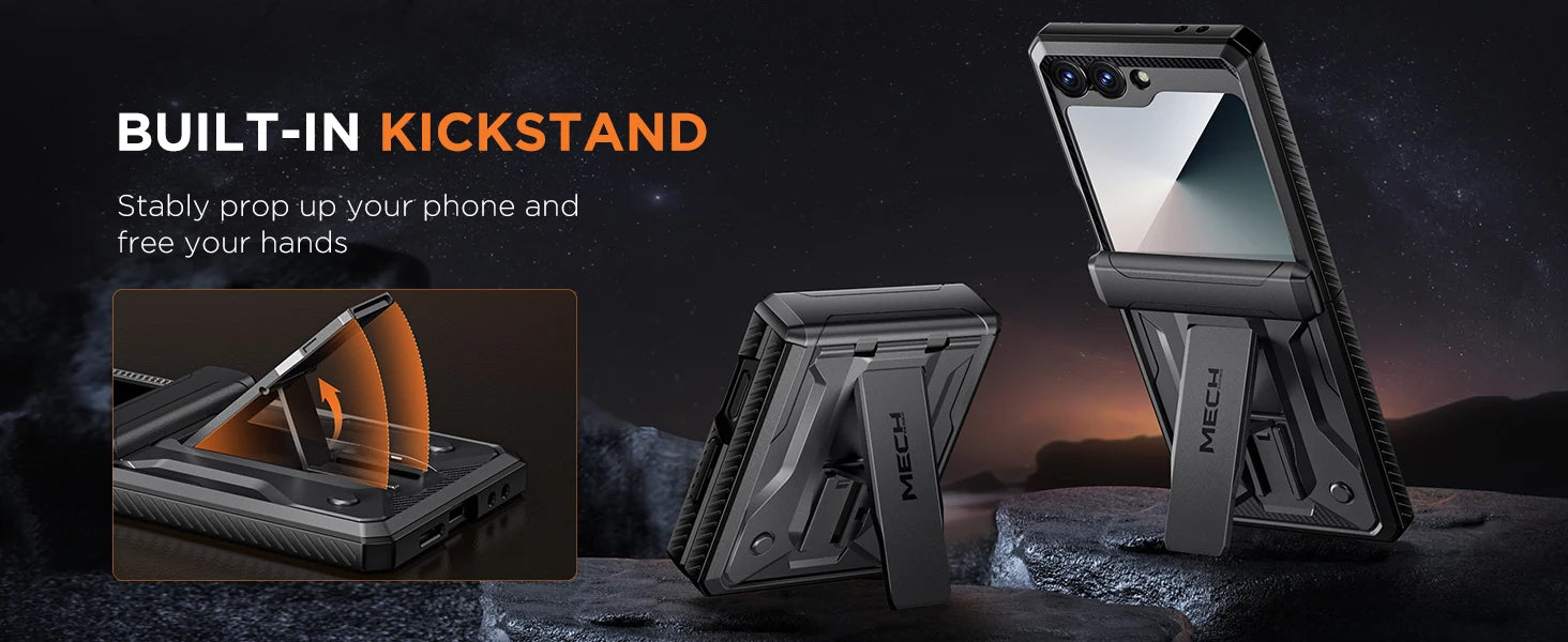 for Z Flip 6 Case with Kickstand Belt-Clip Hinge Protection Cover Screen Protector Military Grade Shockproof Phone Case