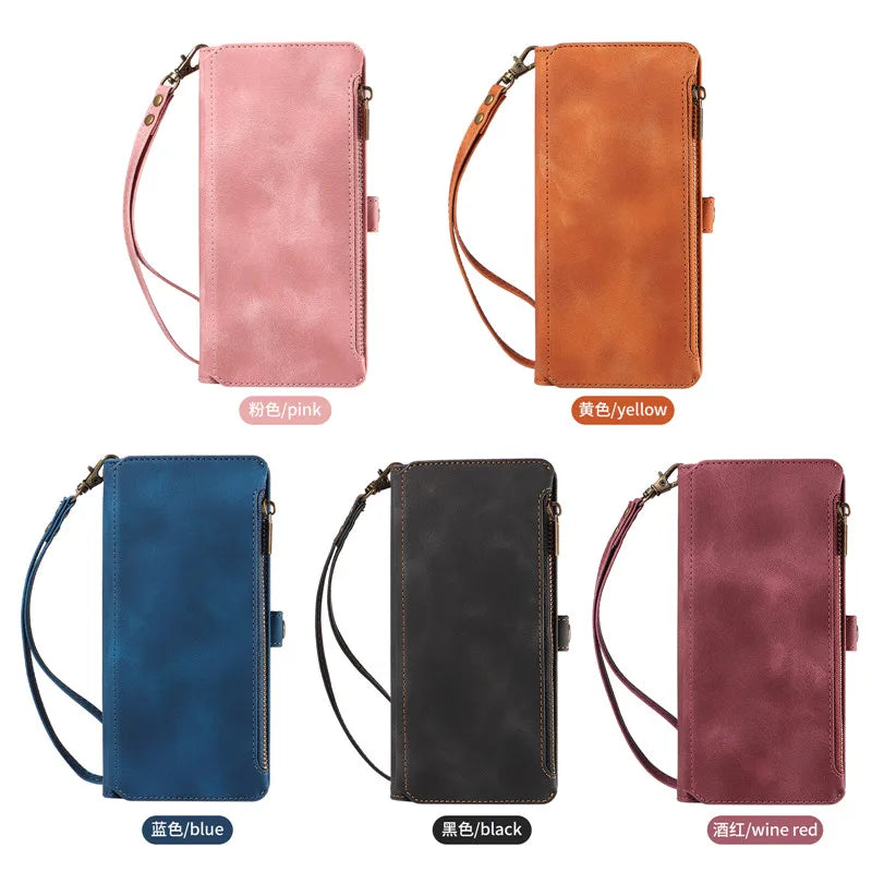 Luxury Leather Flip Wallet Case with Lanyard for Samsung Galaxy S26 / S25 / S24 / S23 Ultra & Plus – Magnetic Full Coverage Phone Bag Cover
