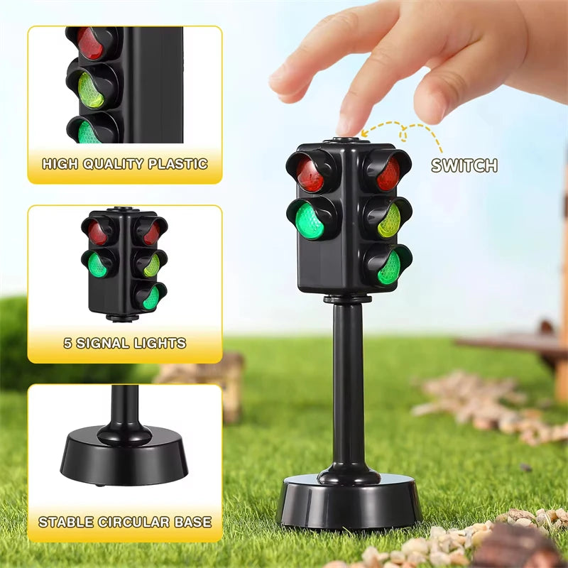 Education Simulation Traffic Lights Toys s Signpost Gas Station Indicator Warning Car Model Pretend Play Toys