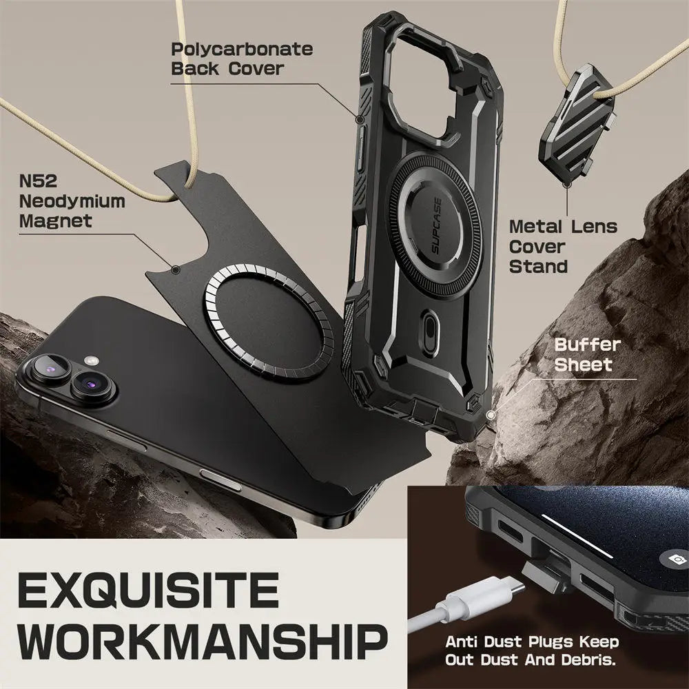 For iPhone 16 Case 6.1" 2024 UB Mag XT Heavy Duty Rugged Strong  Phone Case with Camera Cover Kickstand