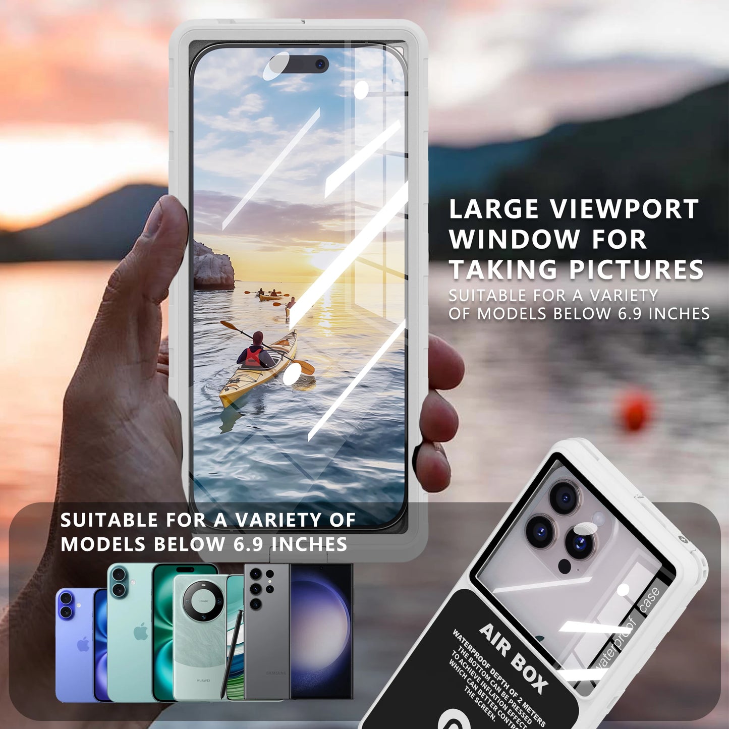 Waterproof Phone Case, New, Transparent, Universal, Underwater Touch Screen, Dust and Drop Protection, IP68, 6.9"