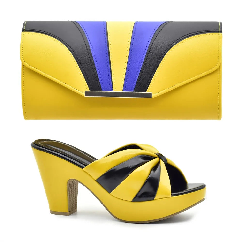 Italian Design Fashion African Women's High Heel Comfortable Shoes and Bags Set Leather Wedges Shoes for Women