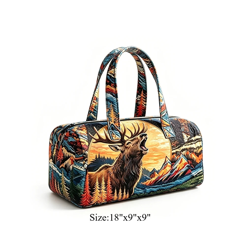 Animal Cow Floral Print Quilted Duffel Bag Weekender Travel Bag Lightweight Overnight Carry On Luggage for Gym Sports Getaway