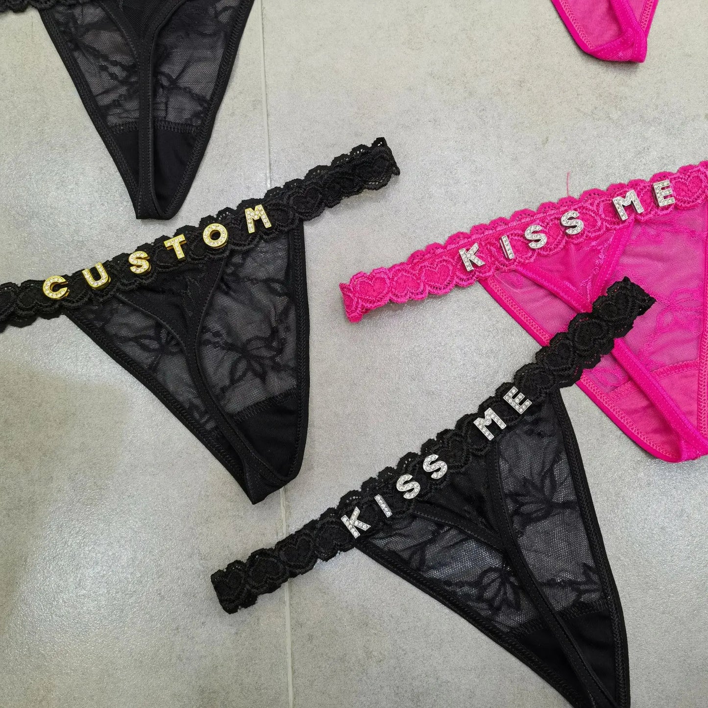 Customize Thongs Crystal Name Letter Waist Chain Body Jewelry Women Lace Bikini G-String Panties