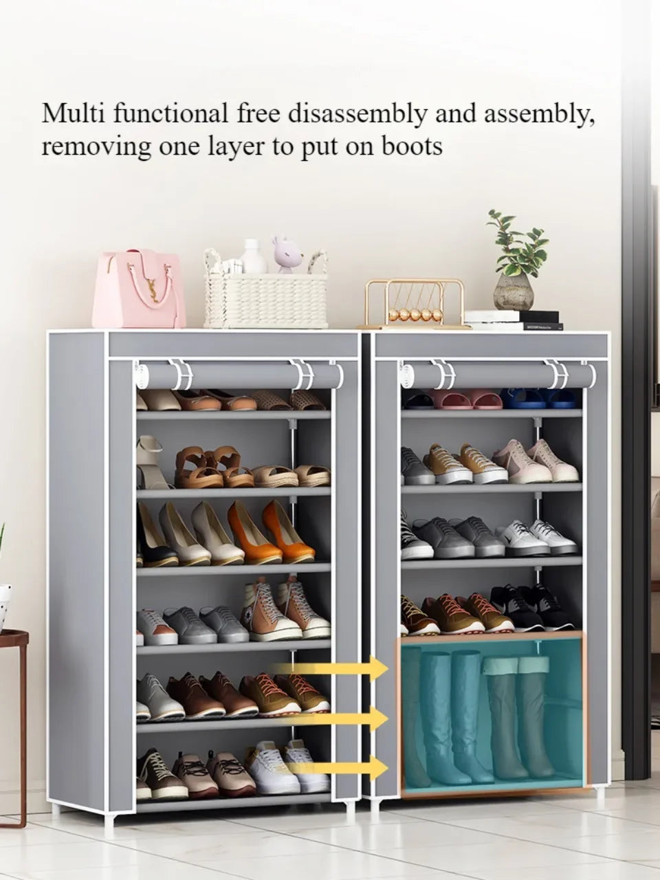 Simple Shoe Storage Cabinet Portable Storage Organizer Dust Cover Non Woven Side Multi Layer Shoe Rack Dustproof Sneaker Shelf