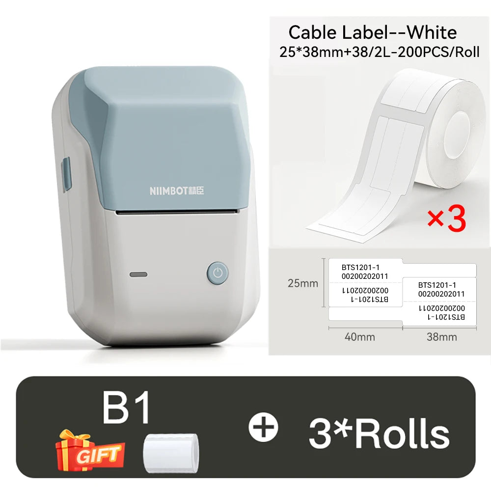 B1 Mini Thermal Label Printer, Bluetooth Wireless Sticker Maker 25–50mm, Portable Inkless Label Printer for Cable Management & Business