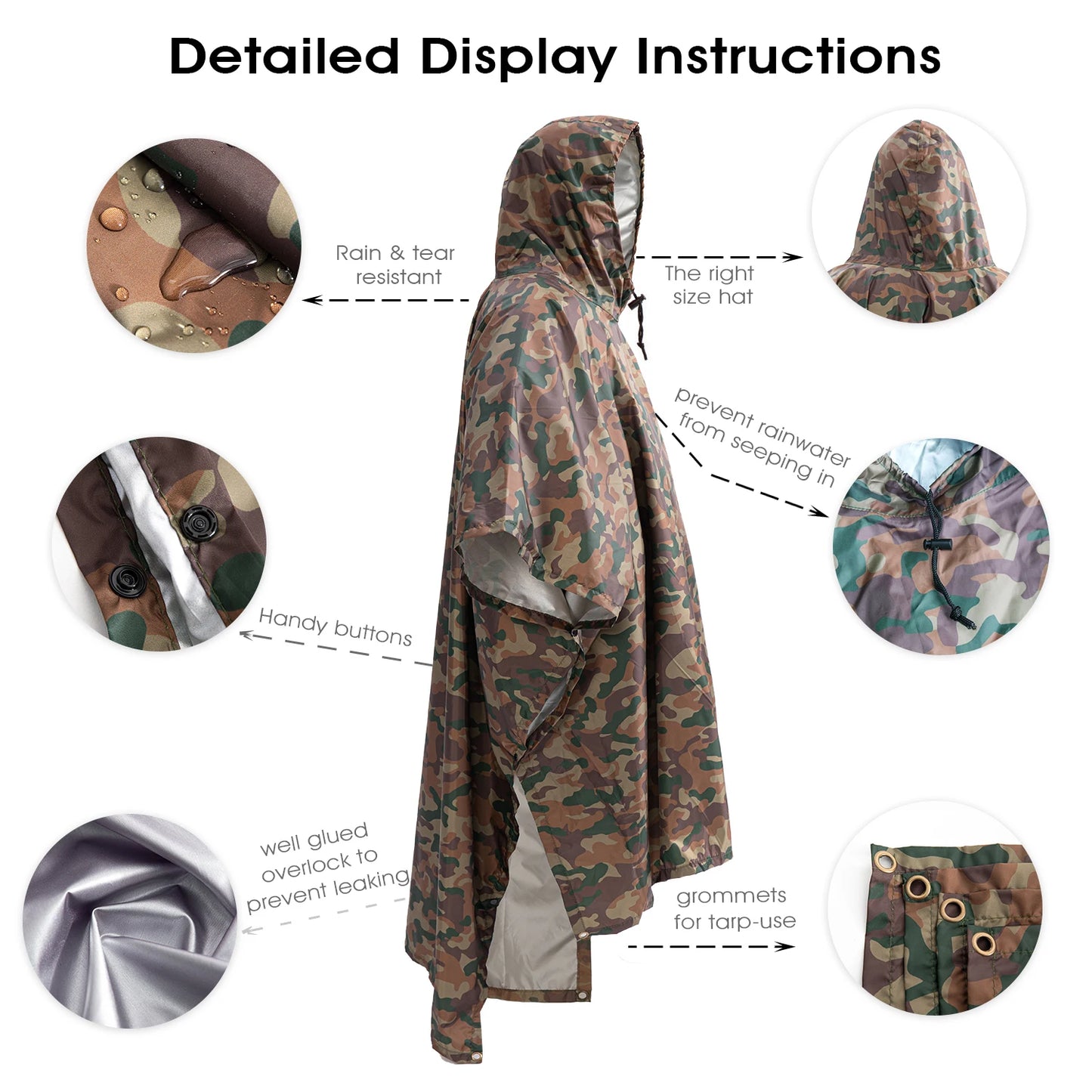 3 In 1 Outdoor Military Waterproof Men Raincoat Women Awning From The Rain Motorcycle Rain Poncho Picnic Mat