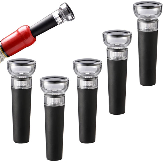 5PC Black Vacuum Pump Reusable Bottle Cap Stopper Sealer Airtight Wine Beer Soda Cork Closer Wine Cork Lid Bar Accessories