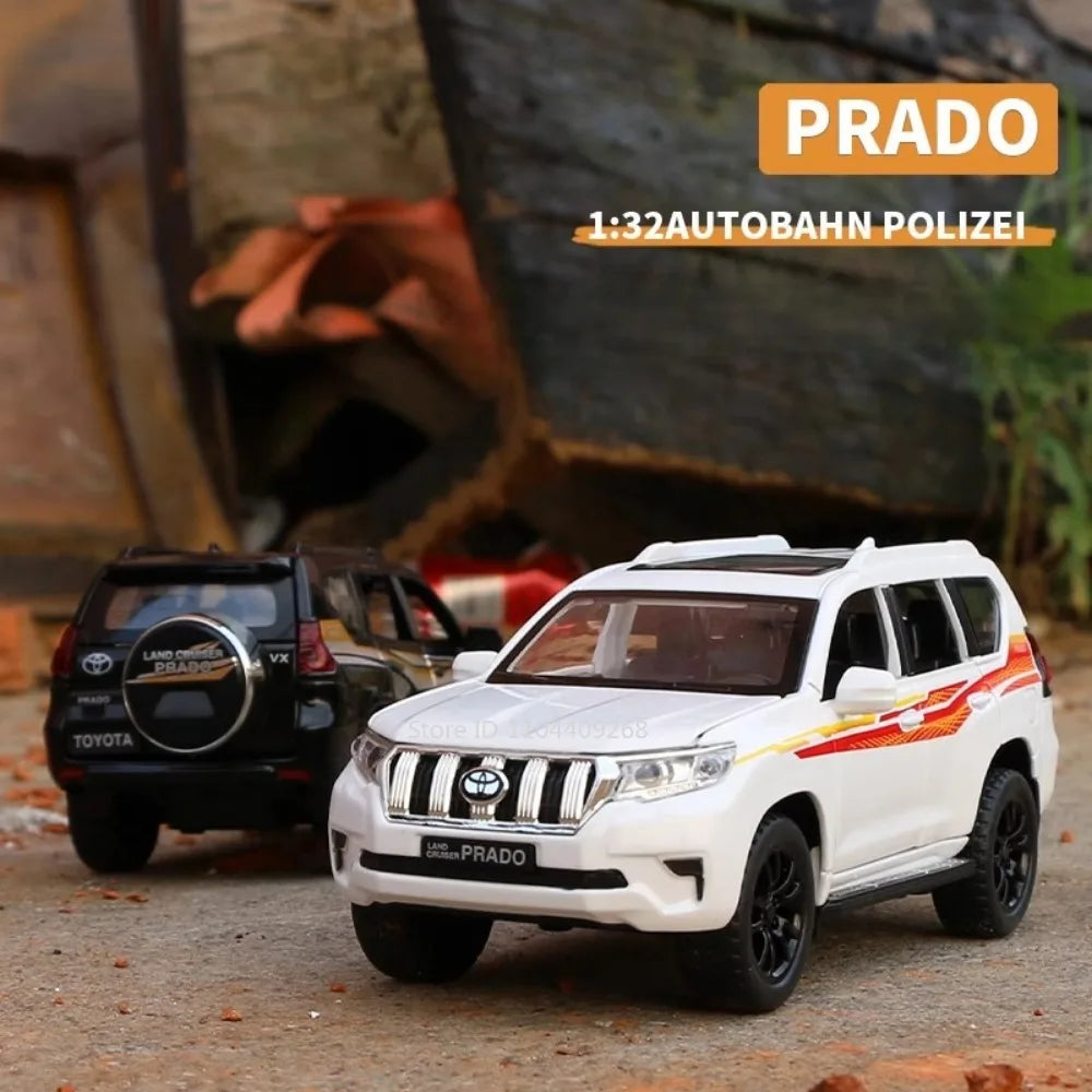 1:32 Scale Land Cruiser Prado Toy Police Car Model Metal Diecast Simulation Vehicles Pull Back Toys Collection Birthday Gifts