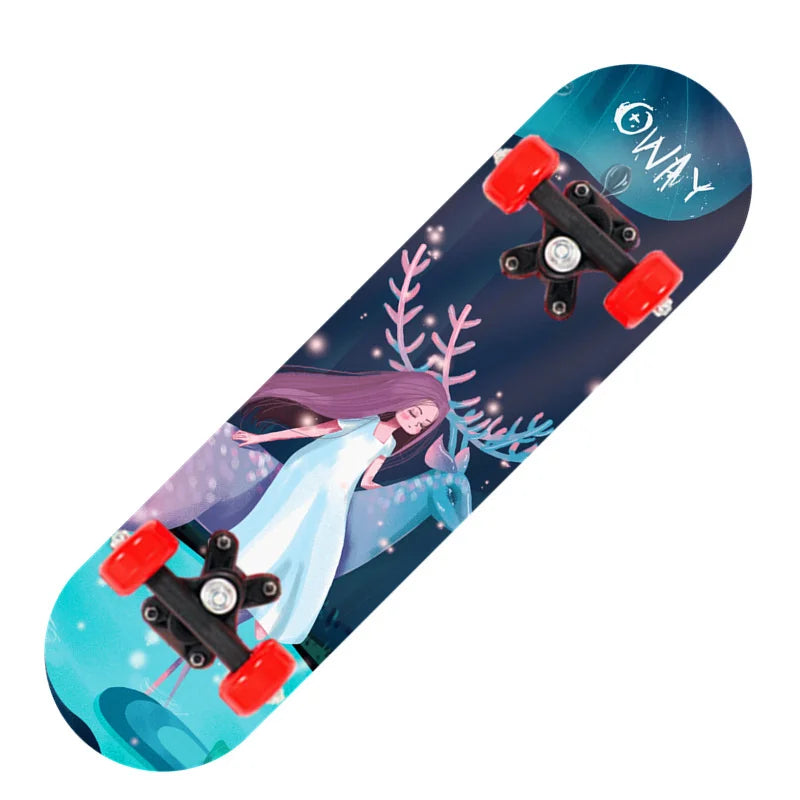Cartoon Four-wheel Skateboard  Beginner Skateboards Maple Wood Deck Skate Board Outdoor Double Rocker Skateboard