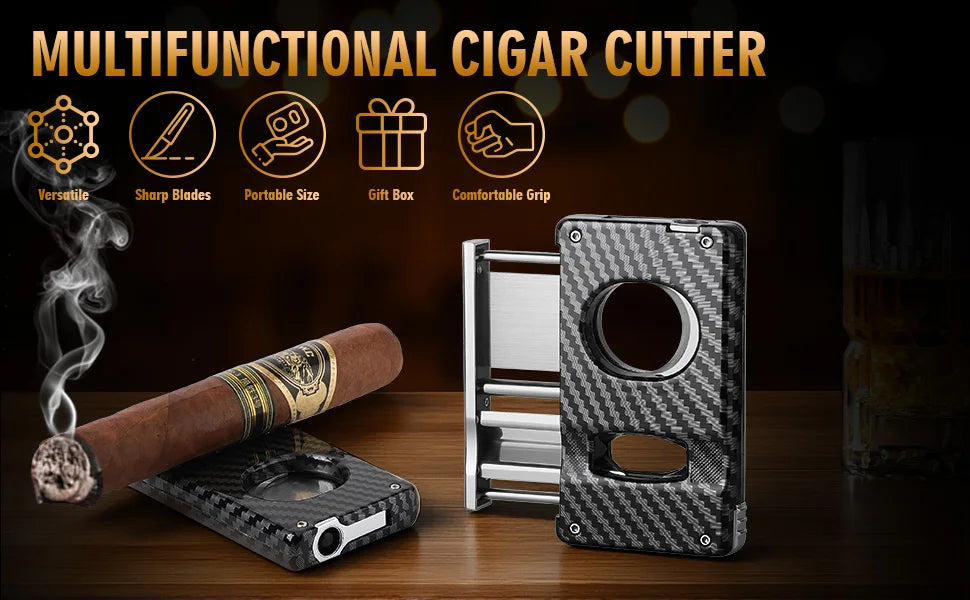 Cigar Cutter,5 in 1 Cigar Cutter Set,Built-in Cigar V Cutter, Flat Cutter, Cigar Punch, Cigar Draw Enhancer and Cigar Holder