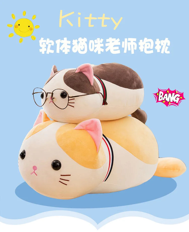 Kawaii Plush Toy Cute Cat Pillow Stuffed Doll Soft Cuddly Animal for Kids Birthday Gift Perfect Sleep Companion and Pet Style
