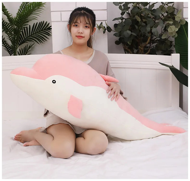 Kawaii Dolphin Plush Toy Soft Stuffed Doll for Kids Birthday Gift Large Cuddly Pillow Cute Plushie for Girls Super Soft Short