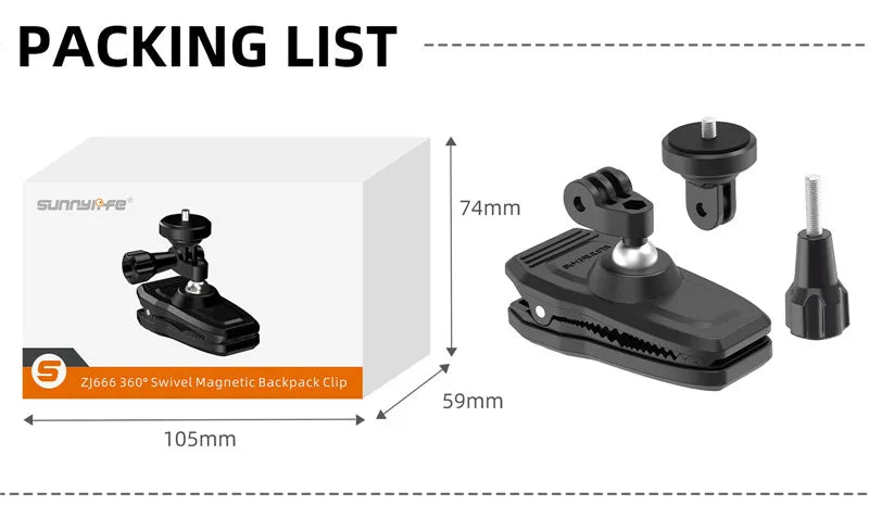 Magnetic Backpack Clip Mount for Action Cameras and Pocket Cameras