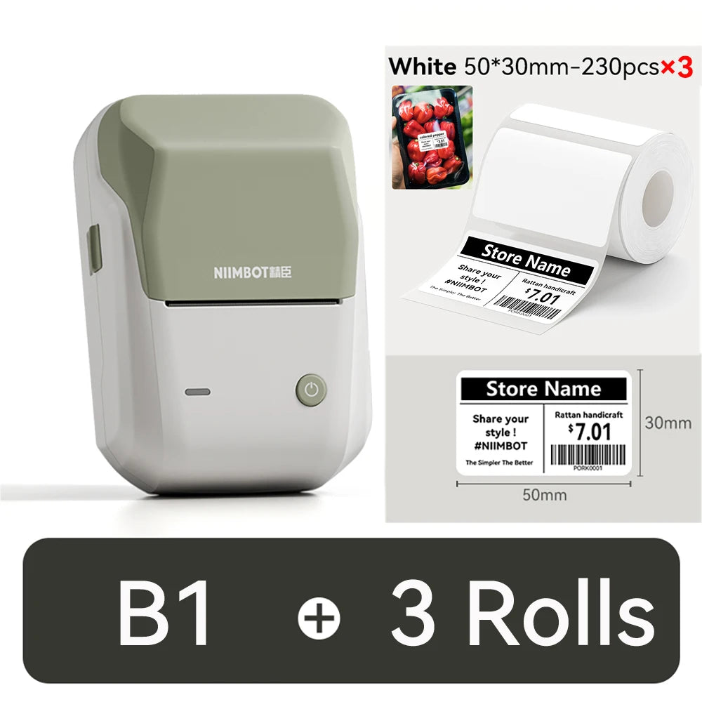 B21 / B1 Thermal Label Printer, Bluetooth Wireless Sticker Maker 20–50mm, Portable Inkless Barcode Label Printer for Clothing & Jewelry