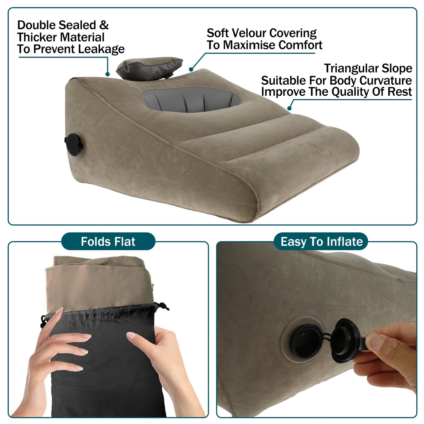 Inflatable Pillow Lightweight Travel Wedge Pillow Bed Multifunctional Support Pillow Cushion Ergonomic Camping Rest Game Cushion