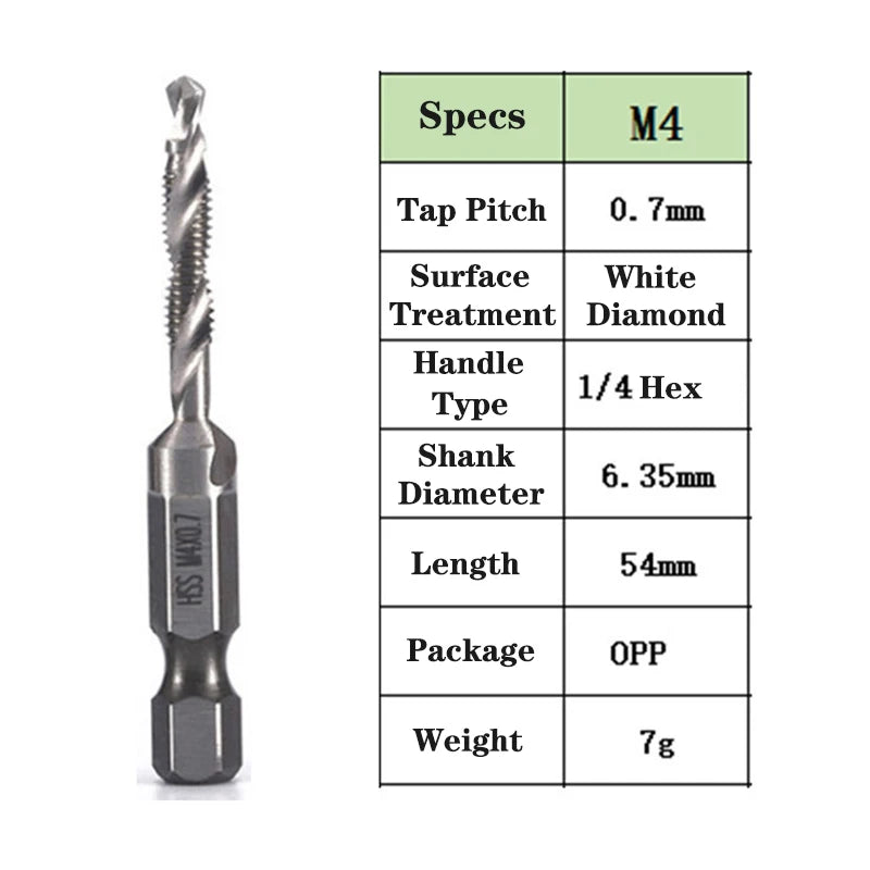1pcs Hex Shank Titanium Plated HSS Screw Thread Metric Tap Drill Bits Screw Machine Compound Tap M3 M4 M5 M6 M8 M10 Hand Tools