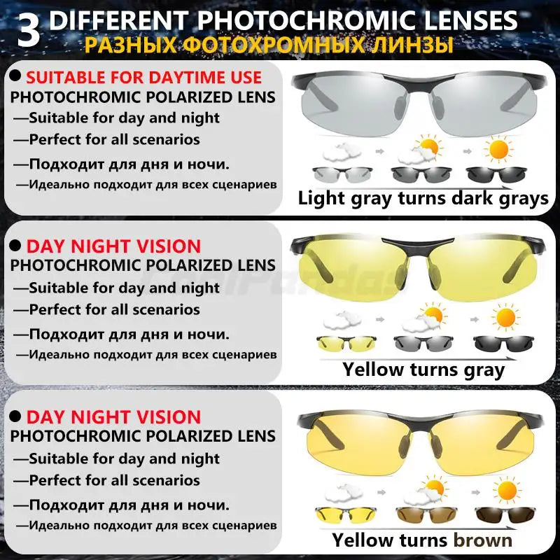 Aluminum Photochromic Polarized UV400 Mirror Driving Sunglasses for Men Women
