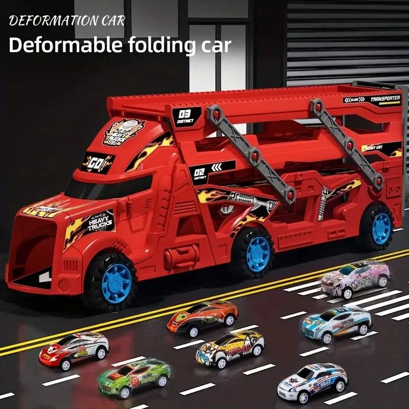 Kids Truck Deformation Transporter Car Toys Models Cars Educational Model Toys for Boys Girls Birthday Christmas Gift