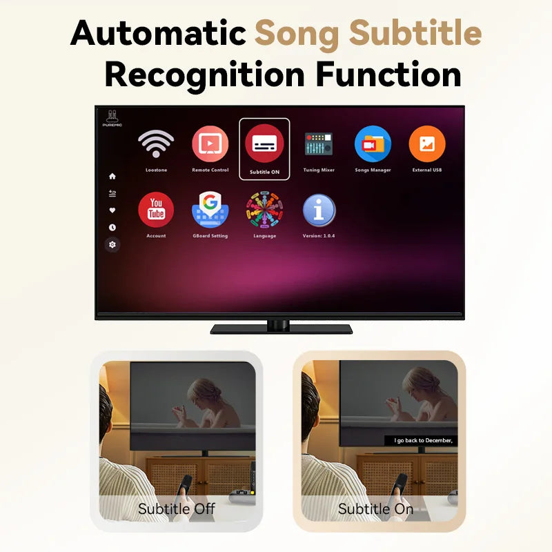Puremic K3 Karaoke Machine with Dual Wireless Microphones, Rechargeable Dock, HDMI & AUX Support, Unlimited Songs Streaming System