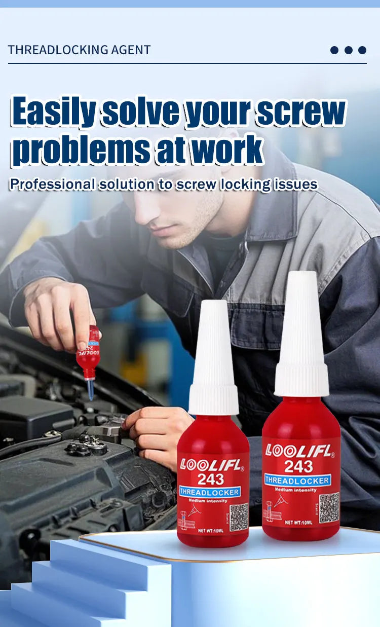 243 15ml, fast drying strong thread locking adhesive, high temperature anaerobic adhesive, suitable for automotive, machinery, steel frame locking, factory direct sales