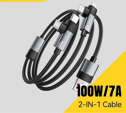 2-in-1 100W Fast Charging Multi Cable (Type-C / Micro / Lightning)