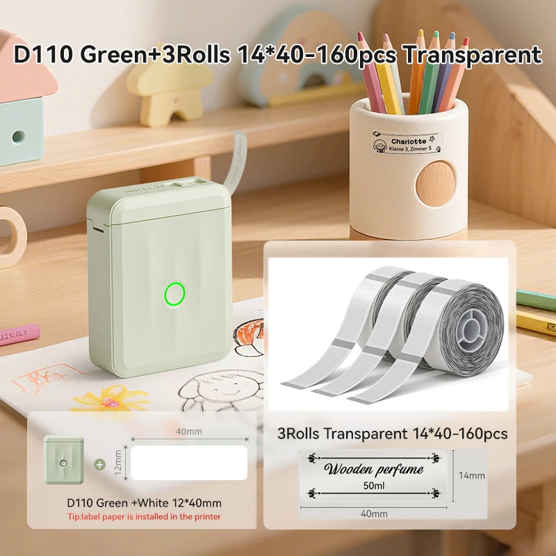 D110 Mini Thermal Label Printer, Bluetooth Portable Smart Label Maker 12–15mm, Inkless Sticker Printer for Home Office Kitchen School
