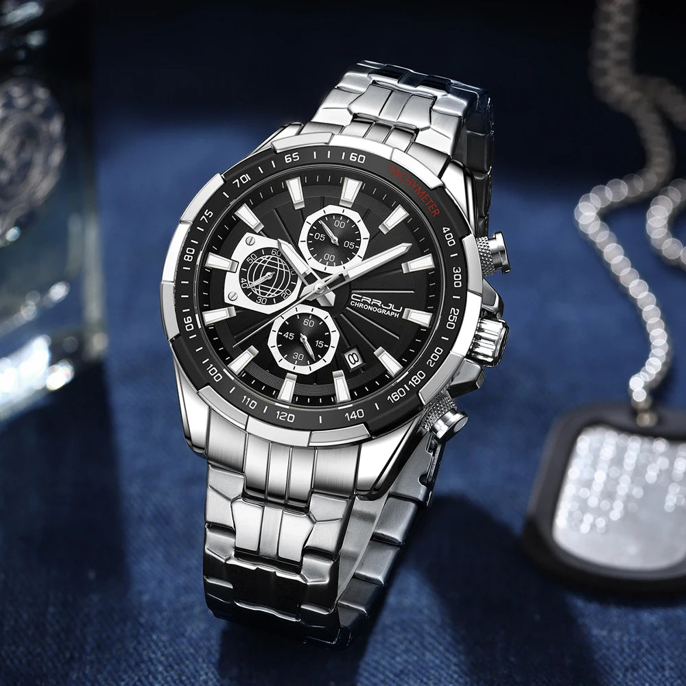 Men's Watches Fashion Business Multifunction Quartz Chronograph with Auto Date and Luminous Hands Relogio Masculino