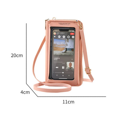 Charging Hole Touch Screen Phone Bag Women Soft Leather Simple Shoulder Bag Fashion Crossbody Bag Transparent Mini Wallet