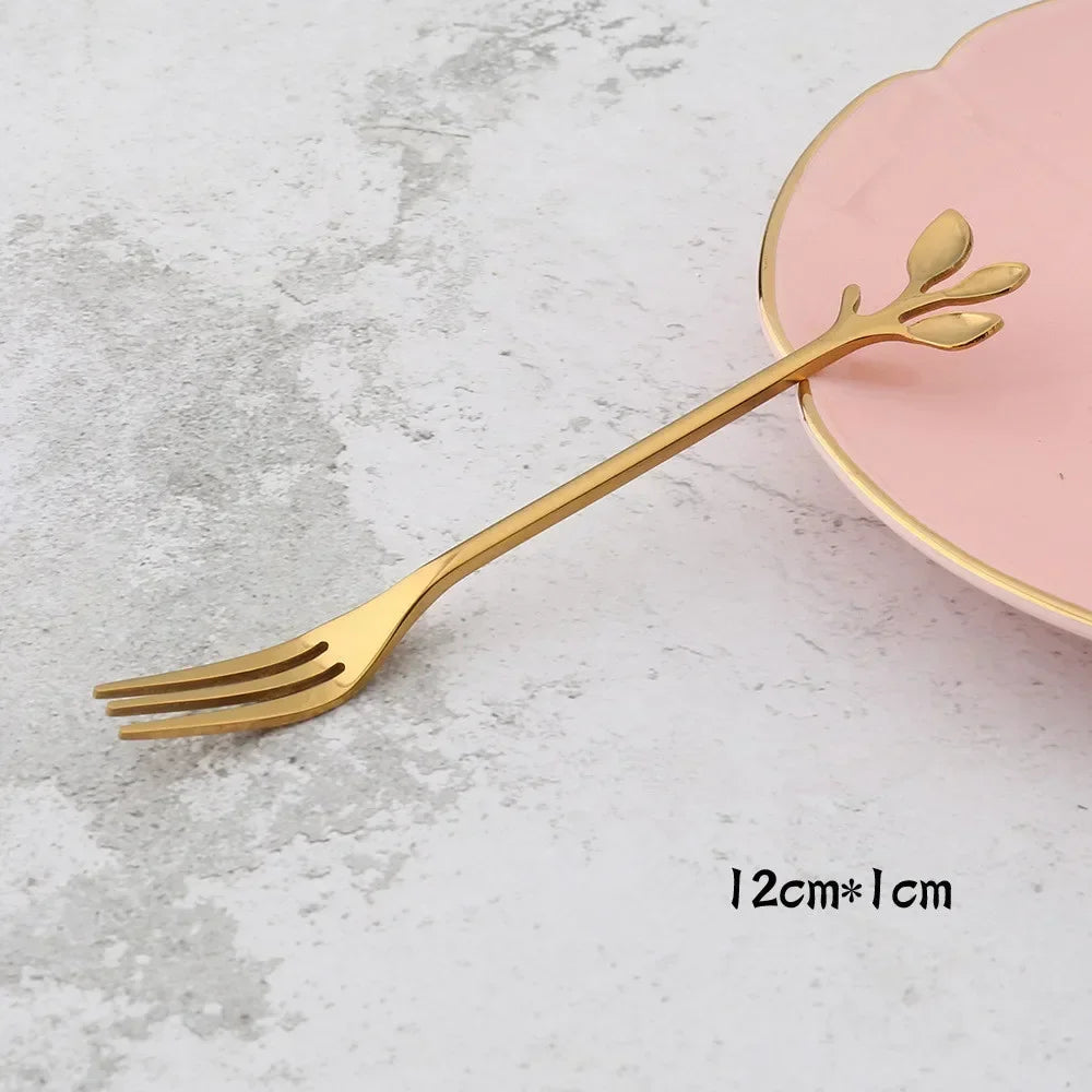 Gold Leaf Spoon for Stirring Tea Coffee Mixing Spoons Stainless Steel Tableware for Dessert Fruit Christmas Gift Home Decoratons