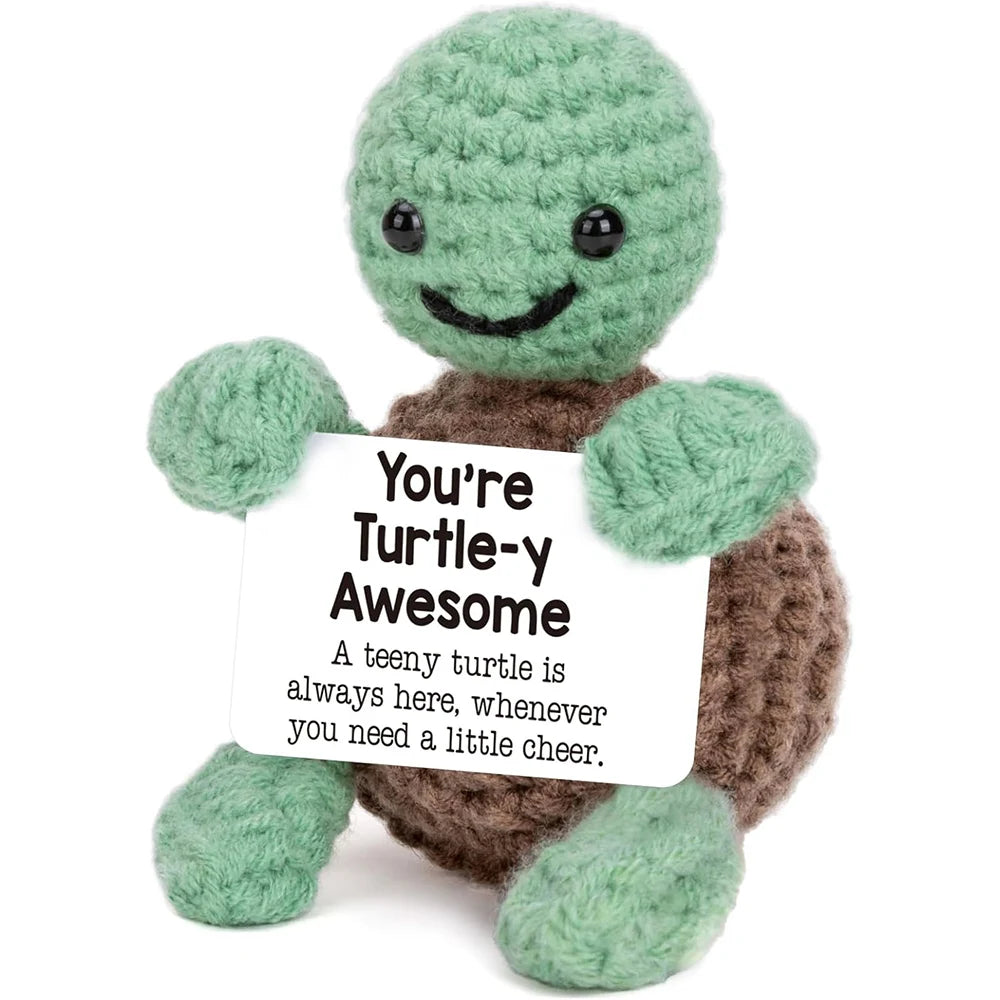 3 Pcs Cute Handmade Knitted Emotional Motivational Turtle Doll Home Room Decoration Funny Crochet Turtle With Positive Card Ornament