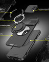 Heavy-Duty Armor Slide Camera Protection Case For iPhone 16 15 14 13 12 11 Pro Max Plus Magnetic 360° Rotating Ring Stand Cover