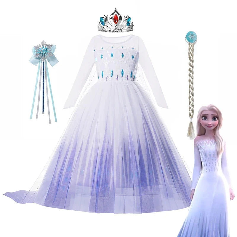 Frozen Princess Elsa Dresses For Girls Costume Kid Cosplay Snow Queen Fantasia Mesh Clothes Carnival Birthday Party Dress